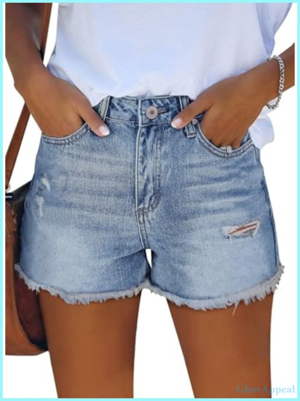 Womens High Waisted Ripped Denim Jean Shorts Stretchy Frayed Raw Hem